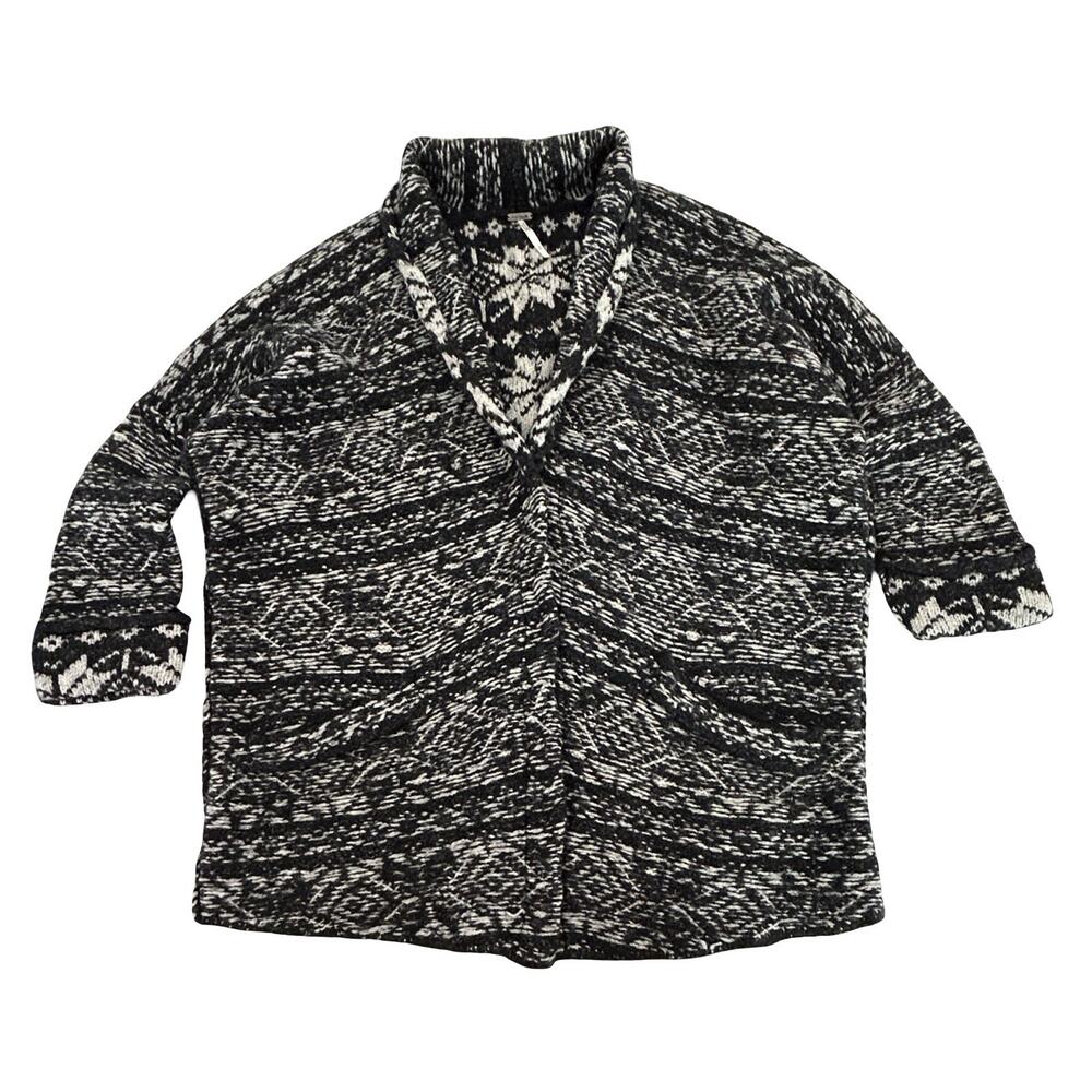 Free People Cable Knit Oversized Cardigan Sweater Womens S Wool Blend Fair Isle
